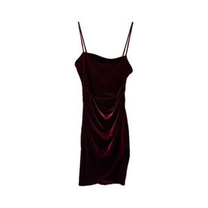 Windsor Velvet Draped Spaghetti-Strap Mini Dress in Burgundy